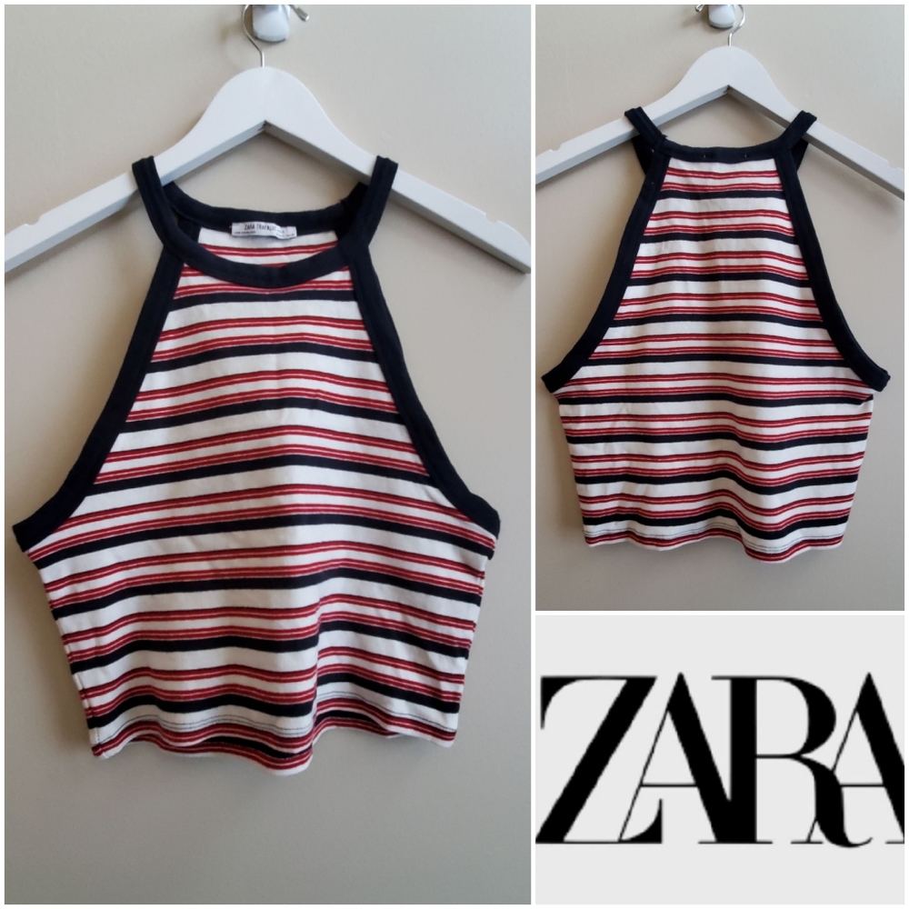Zara haltered neck tank with stripes Large size